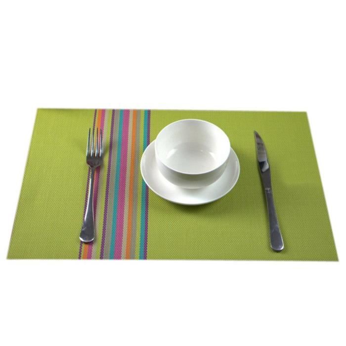 4 Pcs Set de table PVC Napperon De Table 45 x 30cm Rayures Décoration Vert