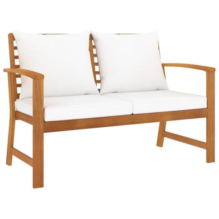 ��7077Haute qualité- Banc de Jardin 2-3 Places - Style Contemporain Banquette Extérieur - avec coussin crème 120 cm Bois solide d'a