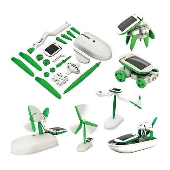 Kit Jouet Énergie Solaire Construction d'Assemblage 6 en 1 Maquettes Solaires à Construire et Monter (Hydroglisseur, Voiture, Avion,