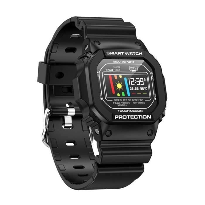 Montre Connectée Homme Femme Élégant Écran Couleur TFT IP68 Étanche Bracelet Sport Montre Intelligente Traqueur D'activité - Noir