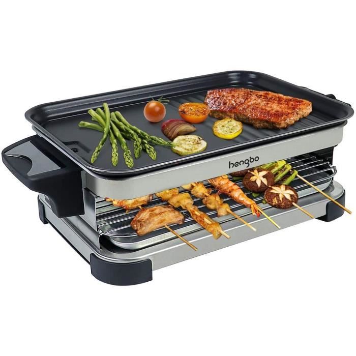 HengBo Barbecue Electrique de Table Sans Fumée, BBQ Electrique avec bac de récupération pour Appartement Balcon Jardin, Tempé...