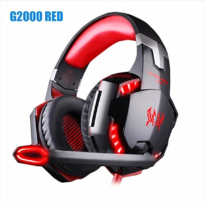 Casque G2000- casque stéréo basse et microphone de jeu- casque filaire rouge