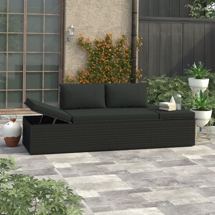MBP® Bain de Soleil Chaise de jardin Haut de gamme - Lit de repos d'extérieur avec coussins Résine tressée Noir 389990