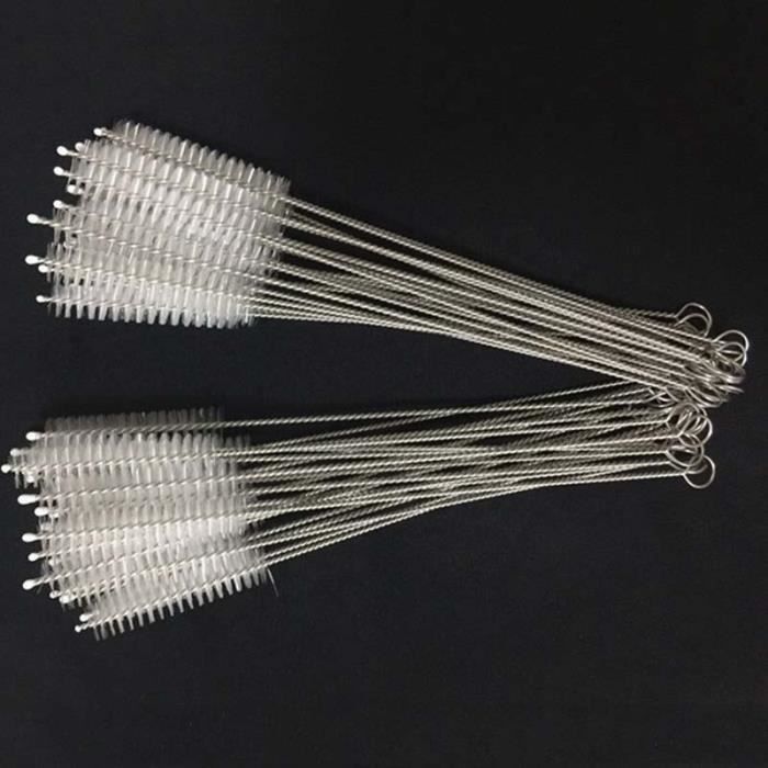 Accessoires bar,Livraison gratuite 100 pcs-lot paille brosse nylon cathéter acier inoxydable paille brosse 17.5cm ajustement pour