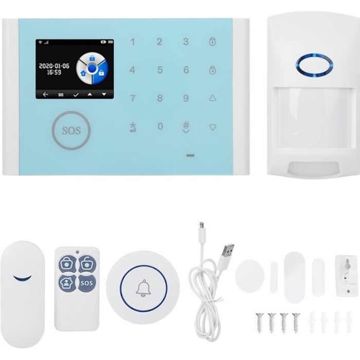 GSM Système d'alarme anti-intrusion sans fil Wifi 2.4in TFT écran couleur 5V kit de détecteur infrarouge à télécommande résistant-XI
