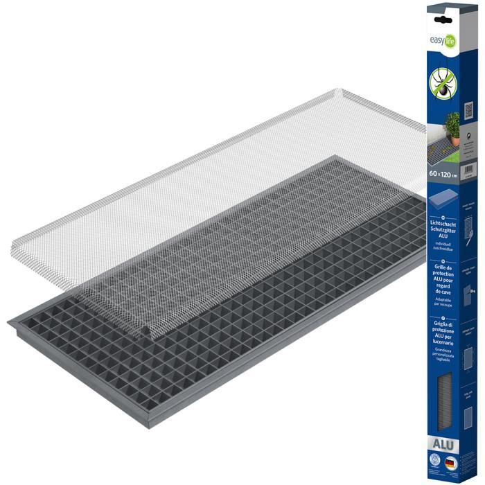easy life Grille protection de lucarne en aluminium 60 x 120 cm greenLINE pour les puits de lumière – Grille pour fenêtres de cave
