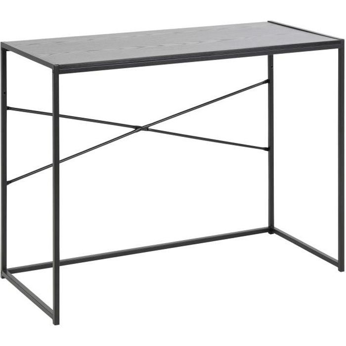 Console/bureau Dover avec décor en frêne noir et cadre noir mat.