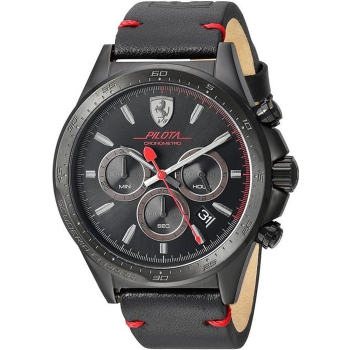 Ferrari Homme 45mm Bracelet Cuir Noir Quartz Analogique Montre 830434