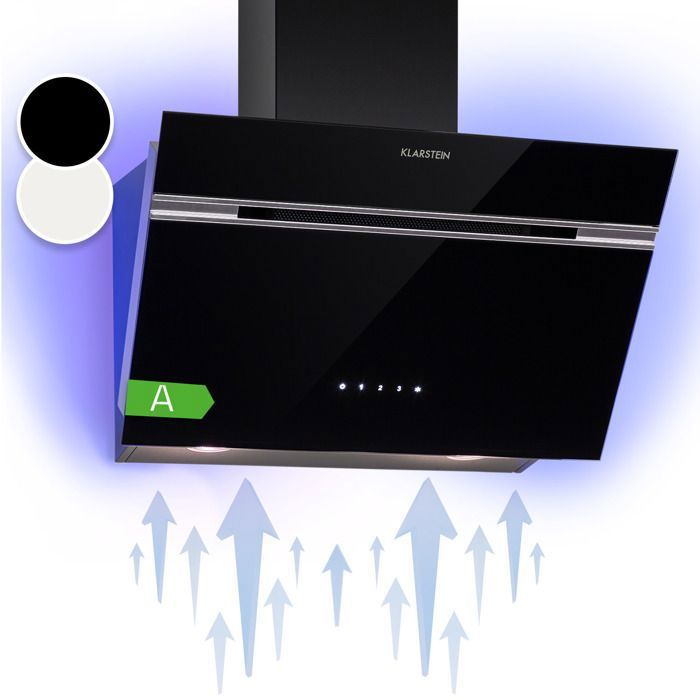 Hotte aspirante cuisine 60 cm - Klarstein - 600m³/h - hotte inclinee avec 3 vitesses - LED - hotte murale classe A - noir