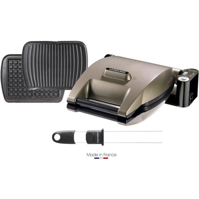 LAGRANGE 019323 Gaufrier Premium + 2 jeux de plaques Gaufres et Panini/Grill viande + Pic à gaufres - Taupe