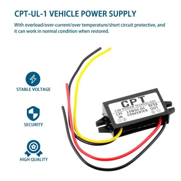 cpt-ul-1 régulateur de convertisseur dc - dc étanche 12v à 5v 3a 15w affichage de la puissance de la voiture led cpt