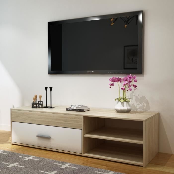 Meuble TV Yoram 120 cm chêne/blanc - 120 x 32 x 40 cm