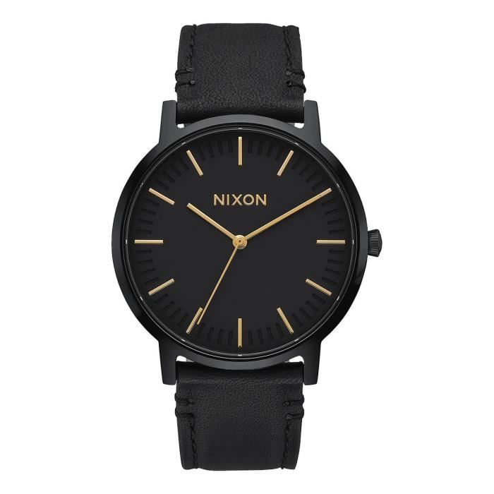 NIXON - Montre Porter Leather All Black et Doré pour homme