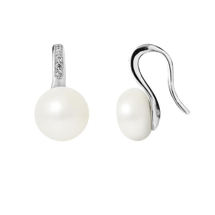 PERLINEA - Boucles d'Oreilles - Joaillerie Perles de Culture d'Eau Douce Femme Blanc Naturel - Argent 925 Millièmes - Bijoux Femme