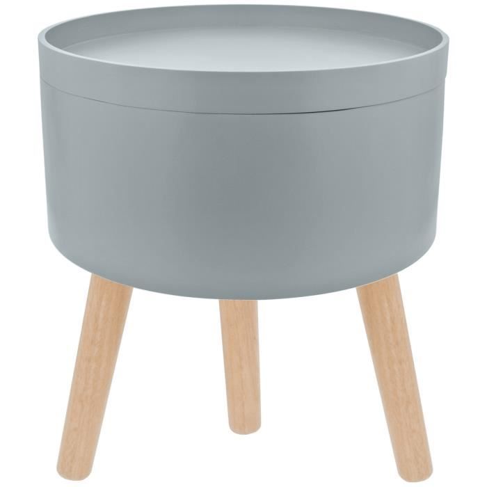 Table De Salon Scandinave Avec Plateau Amovible Coffre Gris Argenté