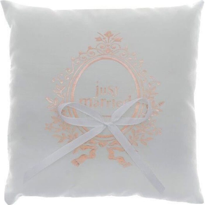 Coussin mariage Just Married blanc et rose gold métallique (x1) REF/6908