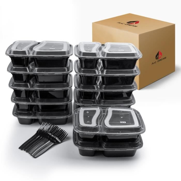 XM1450-2 Compartiment Repas Préparation contenants -12 Pack-. Boîte Bento avec couvercles. sans Danger pour Lave-Vaissel
