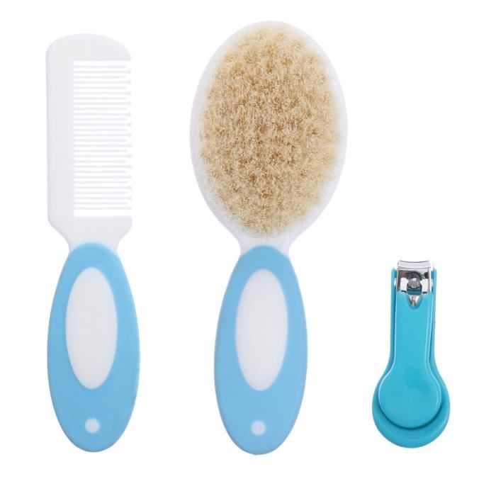 3pcs bébé bain laine brosse peigne coupe-ongles ensemble nouveau-nés de douche BROSSE - GANT DE BROSSAGE - CARDE