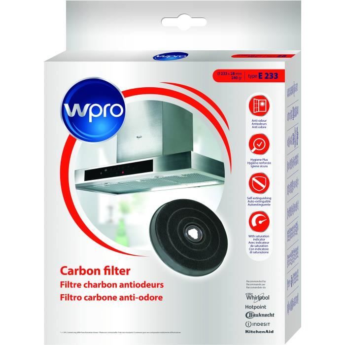 Wpro CHFE233/2 Filtre de hotte à charbon E233 diam 235mm x h 20 mm