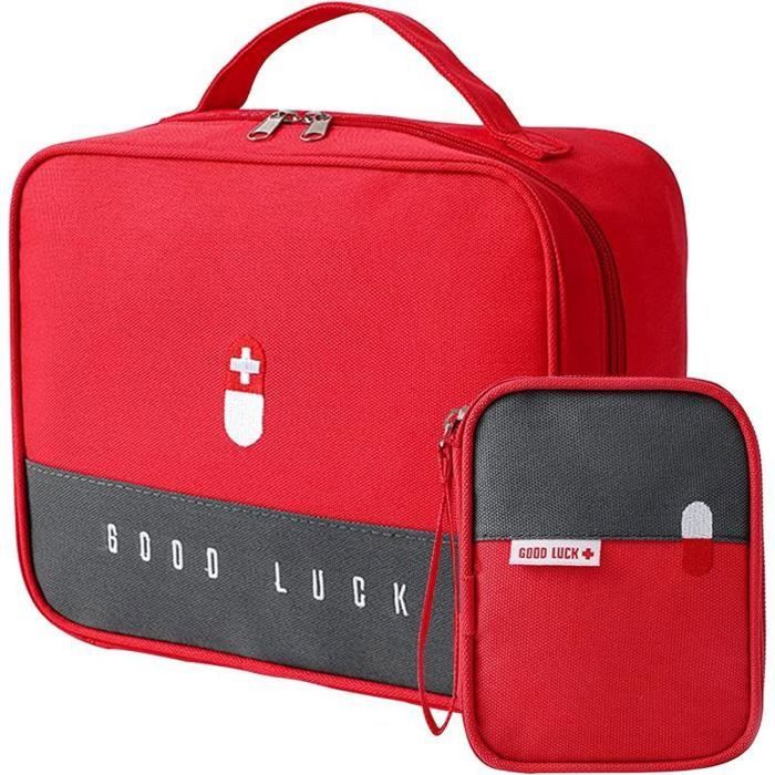 Trousse De Premiers Secours Fenglin-joy – Lot De 2 Sacs Vides (grand 26x12x21 Cm, Petit 18x13x2 Cm) – Nylon Oxford Imperméable – Pour Voyage, Camping, Maison – Rouge