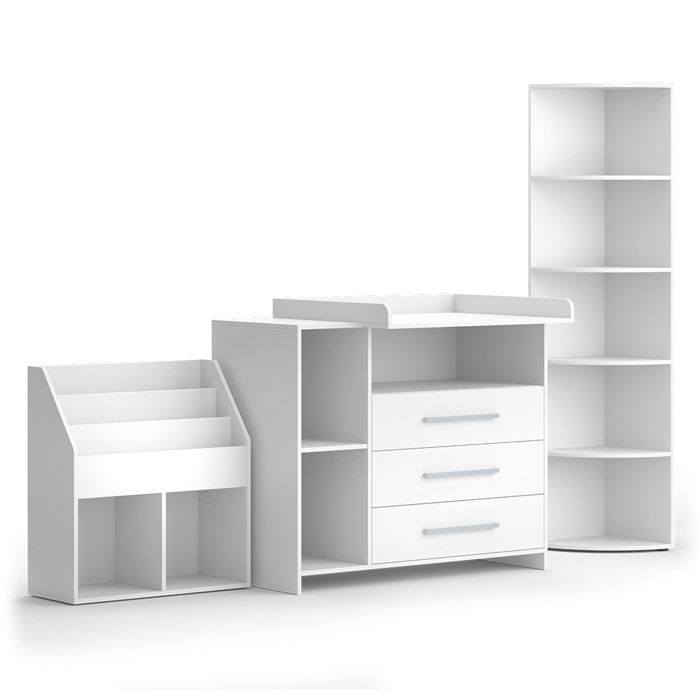 Set de chambre denfant Oskar 3 pièces avec commode à langer étagère à jouets et bibliothèque Blanc Vicco 41636 Set de chambre denfant Oskar 3 pièces avec commode à langer étagère à jouets et bibliothèque Blanc Vicco 41636
