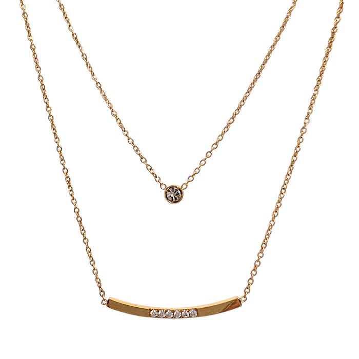 Collier double rang en Acier inoxydable doré et zircones - Achat ...