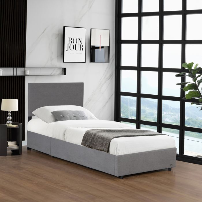 Lit coffre Juva rembourré avec velours côtelé 90 x 200 cm gris Corium