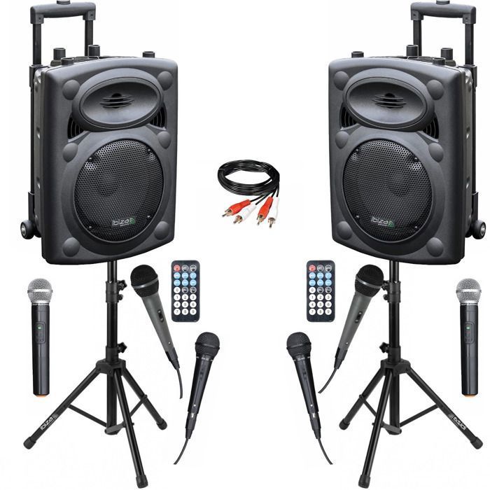 Pack Sono 2 Enceintes Portables Autonomes Bluetooth Ibiza PORT8VHF-BT USB