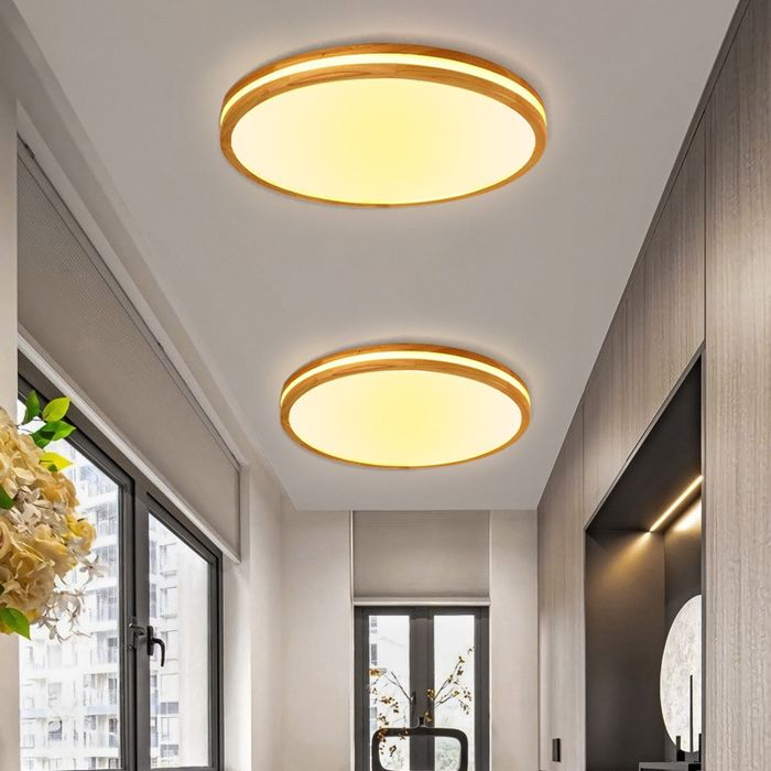SNOGOLD 2X Plafonnier LED en Bois 40W Éclairage de Plafond Ø40CM Rond Luminaire Plafond Lumière Chaude pour Chambre Salon Entrée