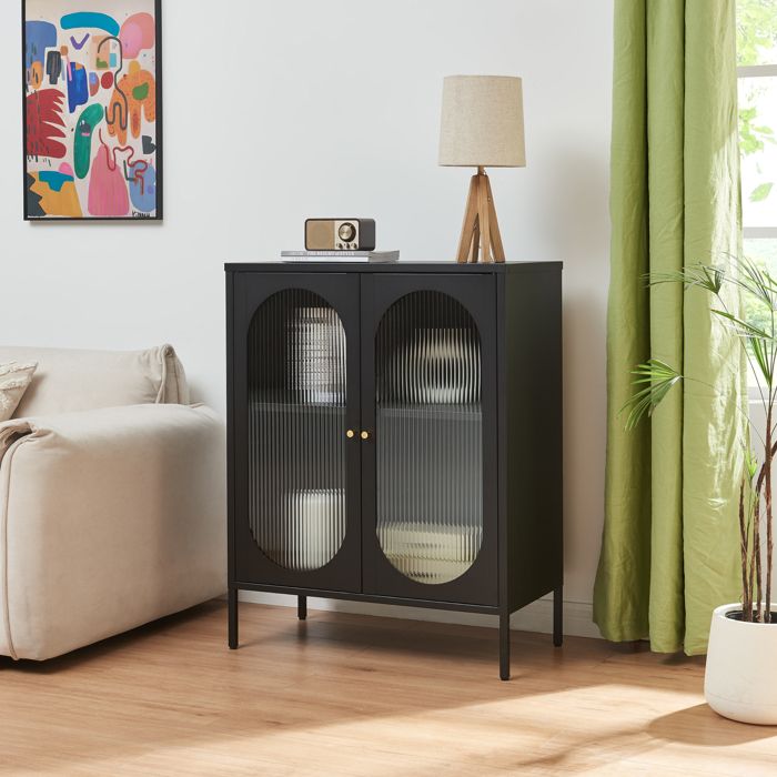 Buffet Karlskrona acier verre 102 x 80 x 40 cm noir
