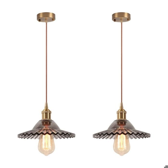 Diday 2x Lampe Suspension Luminaire VintageLustre Industriel Abat-jour en Verre Designe Parapluie Luminaire Rétro pour SalonGris