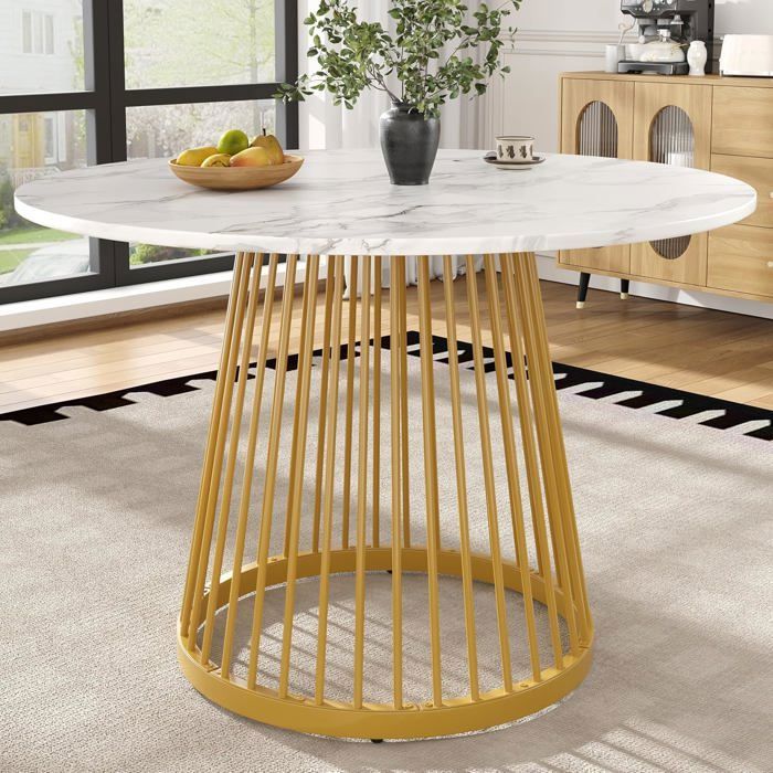 Lemonbest Table à manger Ronde 80x80x76cm Pieds en Métal et Plateau en MDF Marbré convient pour salle à manger cuisine salon