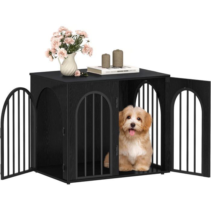Meilleurs prix pour 68 cm Cage pour Chiens Table dAppoint Niche Moderne pour Chiens Cage pour Chiots 3 Portes Porte arquée 68 x 49 x 56 cm Noir