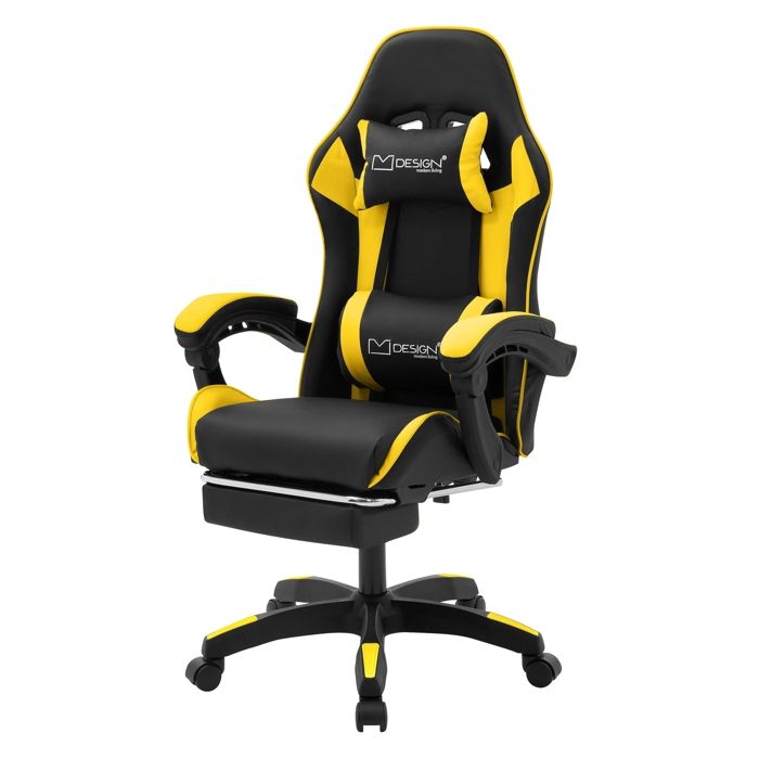Chaise de gaming ML-Design noir jaune synthétique coussins de soutien repose-pieds hauteur réglable