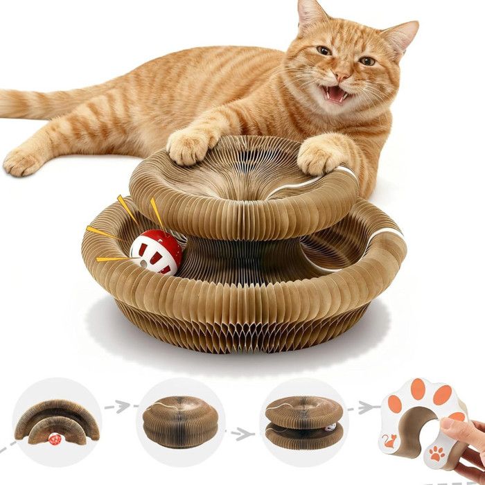 1PCSArbre A Chat Multifunctional Corrugated Cardboard Scratching Post with Ball and Bell Scratching Post for Cats Cardboard