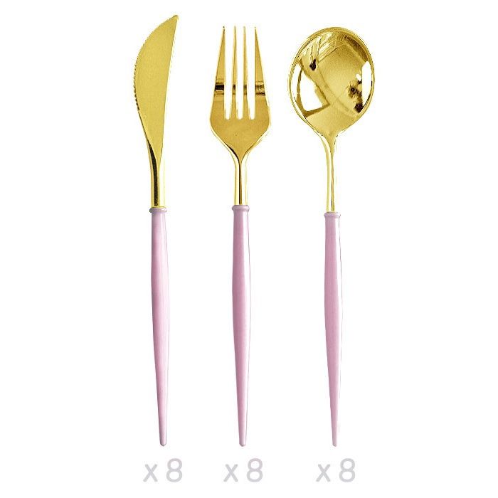 Ménagère Gourmet 24 Pièces Rose Nacré et Doré