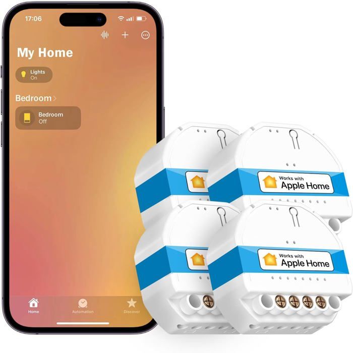 Interrupteur connecté - MEROSS - MSS810 - Pack 4 - Nécessite fil neutre - Compatible HomeKit/Alexa/Google