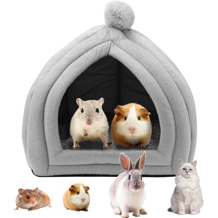 Maison dhiver pour petits animaux - MICH - 25x25x30 cm - Coussin amovible - Fond antidérapant - Tissu en peluche