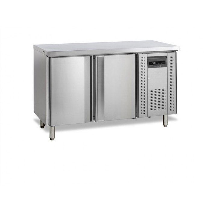 Table comptoir inox ventilée positive 230 Litres 2 portes pleines sans dosseret 300 W 220 V - MONO - Tefcold