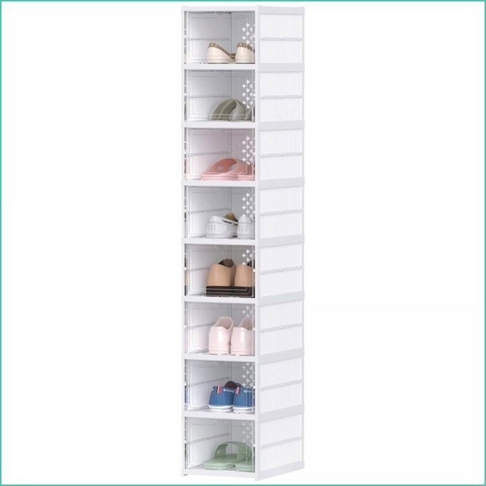 Étagère à chaussures - 8 boîtes empilables pliables portes transparentes - Blanc