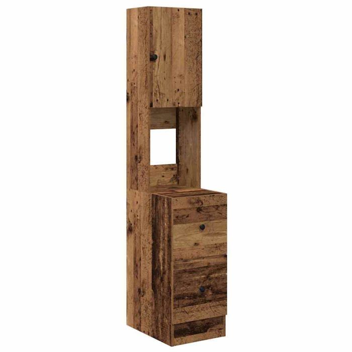 Armoire de cuisine en bois dingénierie - vidaXL - Bois ancien - 35x50x180 cm - 2 tiroirs - 2 étagères