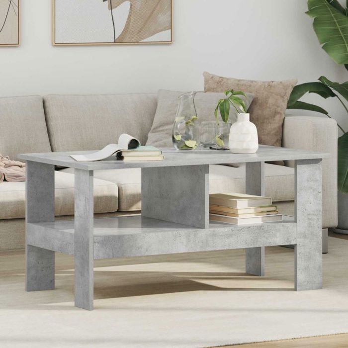 Table basse - VIDAXL - 90 x 50 x 45 cm - Gris béton - Bois dingénierie - Étagères de rangement