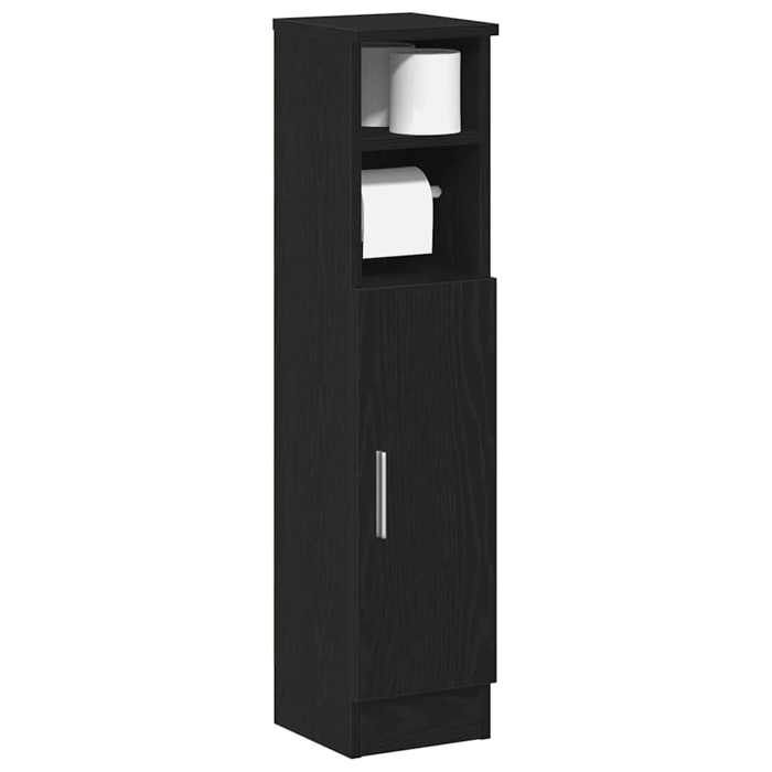 Noir Meuble de salle de bain SARAZYJ ARMOIRE WC MODERNE avec porte-rouleau noir 205x22x90 cm E2440