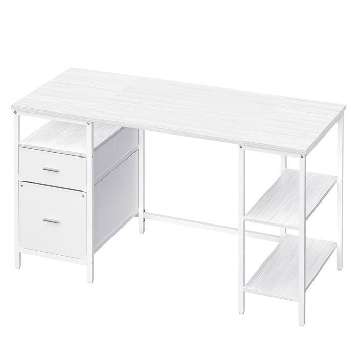 Bureau avec 3 Étagères et 2 Tiroirs 140 x 60 x 76 cm Style Industriel Blanc