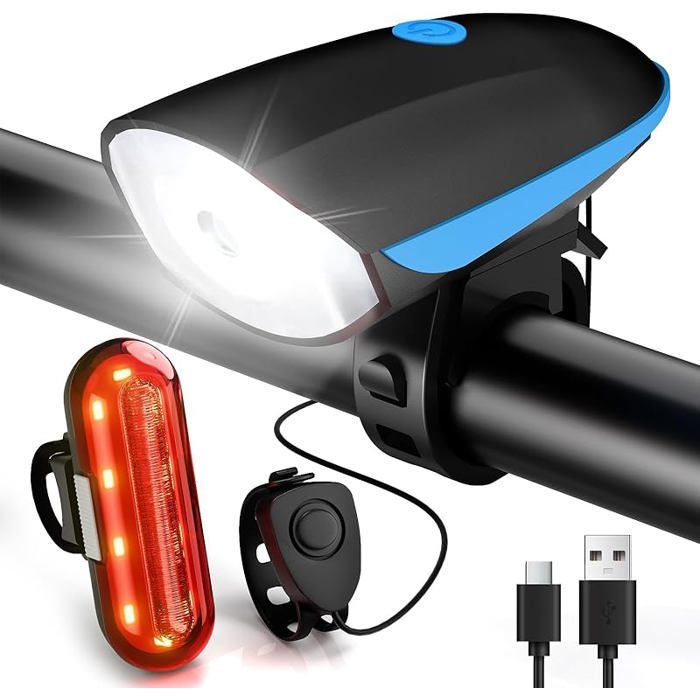 Lampe vélo puissante étanche avec connexion USB couleur bleue