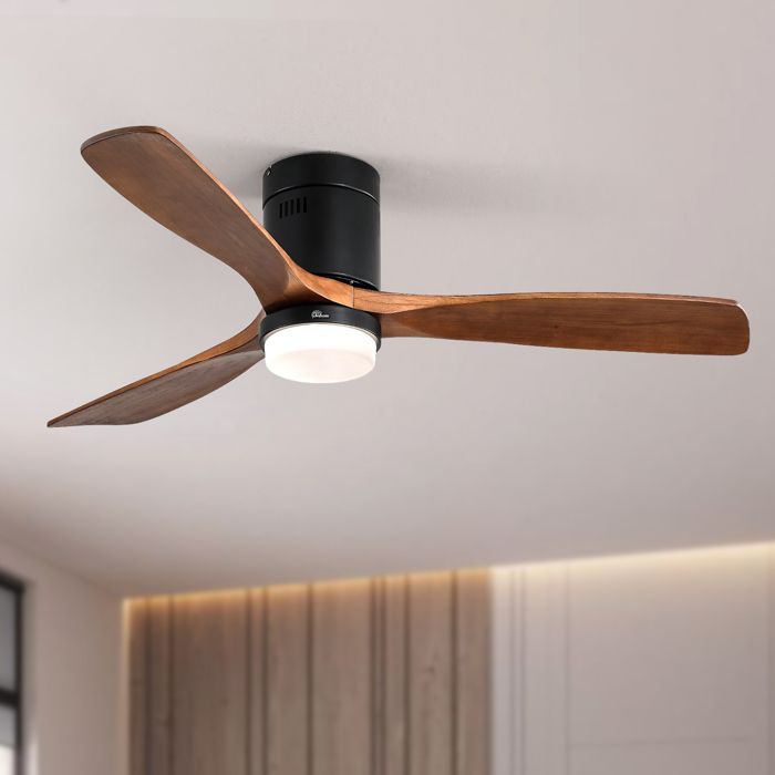 ROLIPO Ventilateur de Plafond Lampe LED 132cm Moteur DC Silencieux 6 Vitesses Lustre 3 Pales Bois Télécommande Été/Hiver 18W Noir - Rolipo