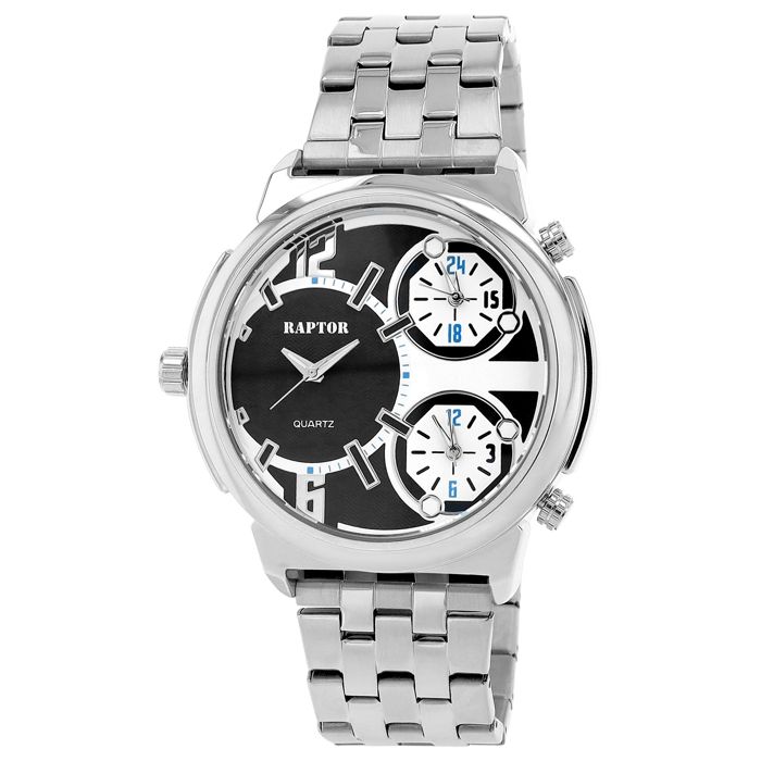 Montre - RAPTOR - Lucius - Boîtier 53 mm - Bracelet acier inoxydable 26 mm - 3 fuseaux horaires