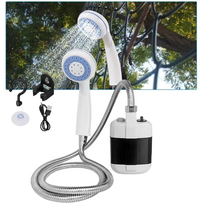 Douche Camping Portable Pompe Électrique Rechargeable avec Pommeau Crochet pour Voyage/Lavage Auto Label