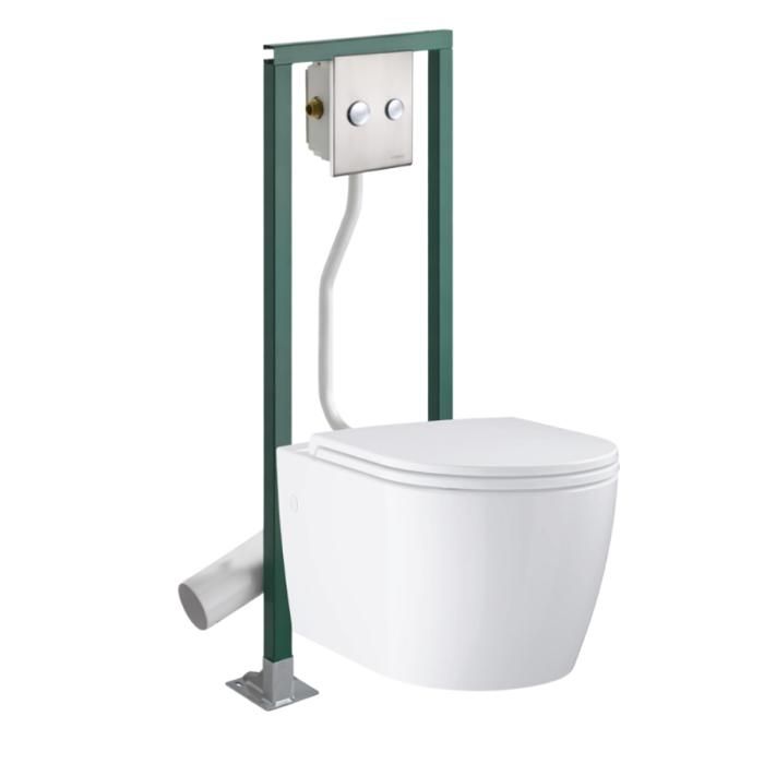 Grohe Pack WC suspendu sans bride Start Round + Abattant frein de chute + Bâti-support autoportant PRESTO + Plaque chromée