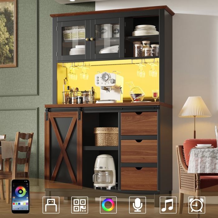 Buffet de cuisine - Buffet Cuisine 104 cm - Plan de travail inclus - Éclairage LED intelligent - 3 tiroirs